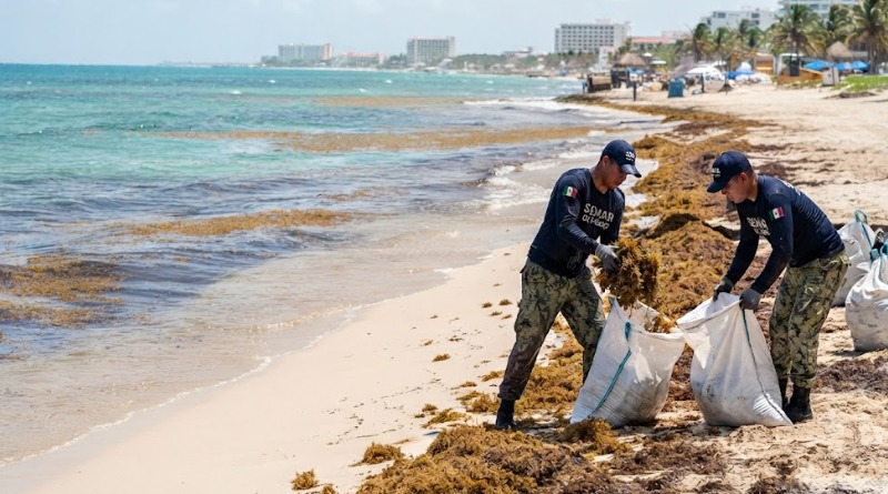 EN CARIBE, SEMAR EXTRAE CASI 80 MIL TONELADAS DE SARGAZO